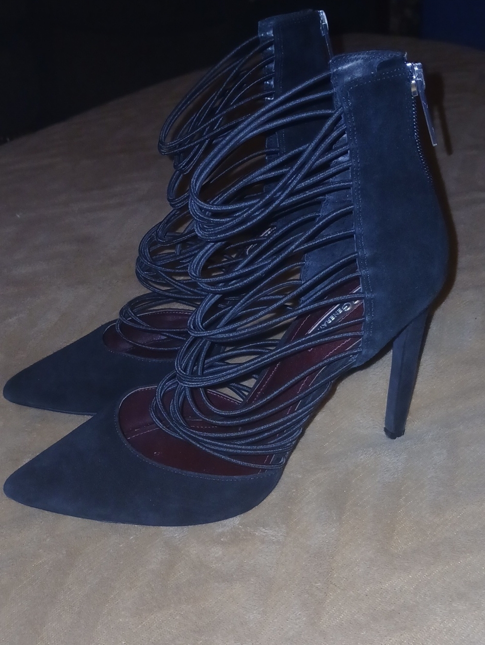 Womens BCBGeneration Black Suede Strappy High Heel Pumps Back Zip Sz: 9